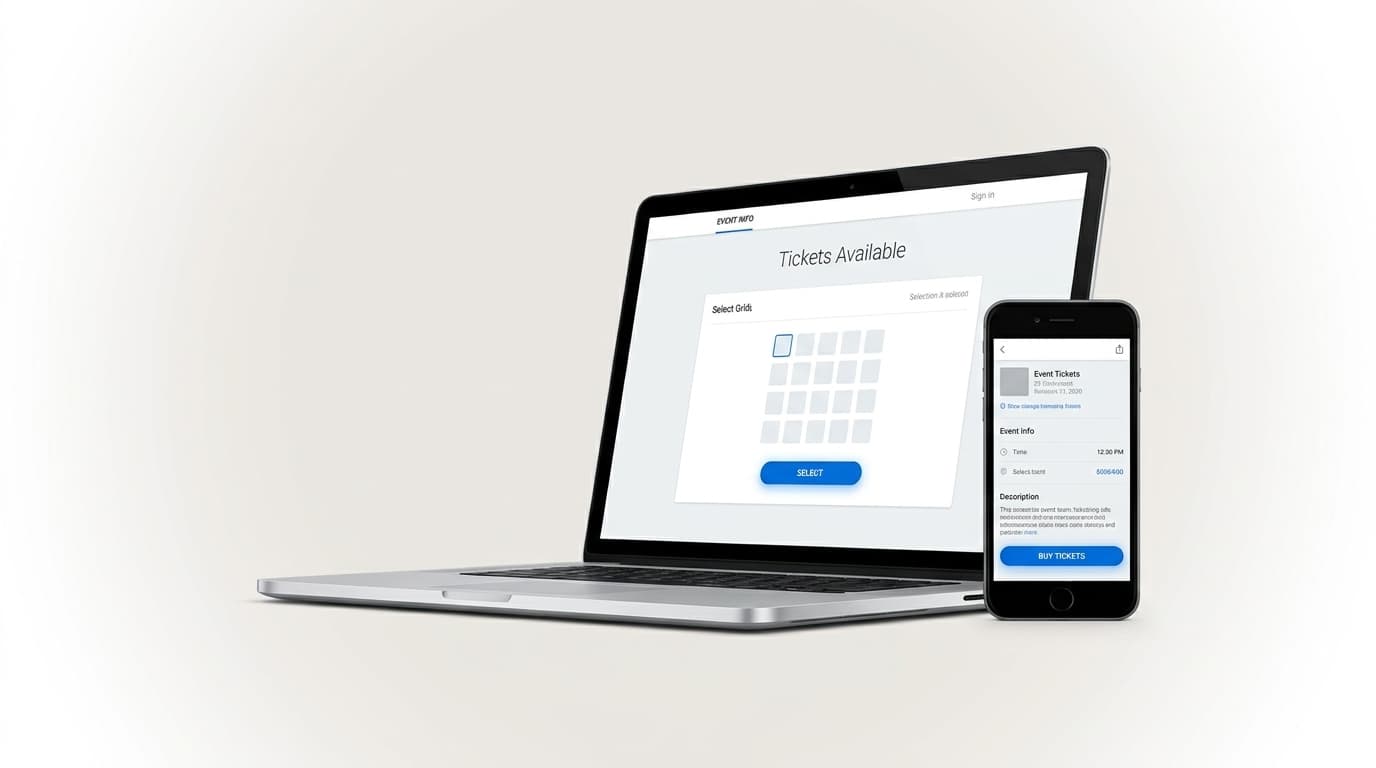 Event ticketing platform on laptop and phone